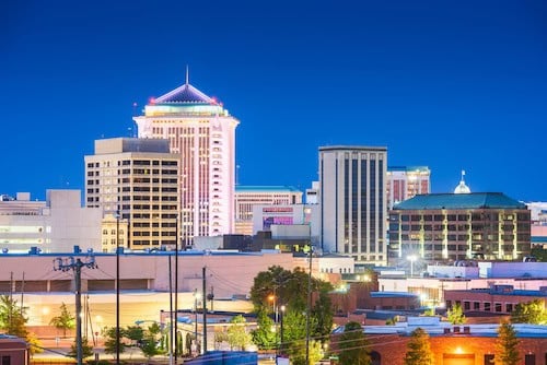 Montgomery downtown skyline at twilight