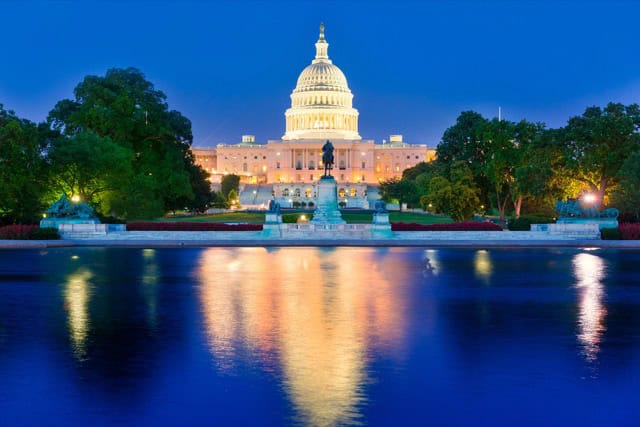 The sunset over the Capitol building in Washington, D.C.