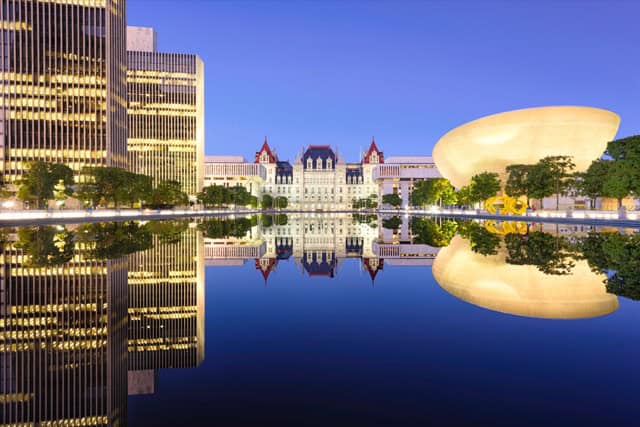 New York State Capitol in Albany after sunset