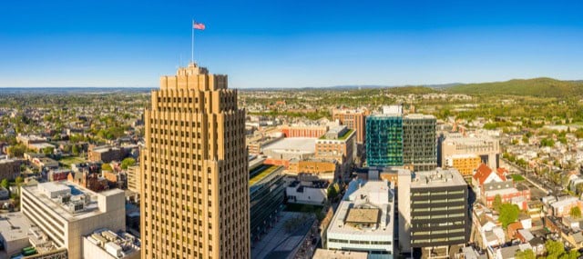 Aerial panorama of Allentown, Pennsylvania skyline