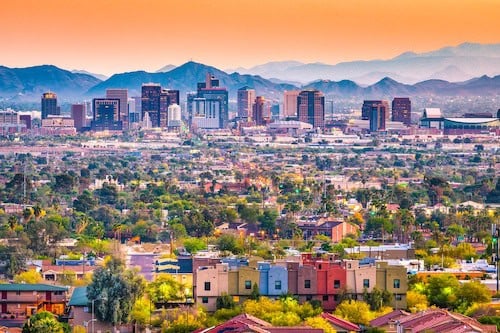 Arizona, USA downtown cityscape at dusk.
