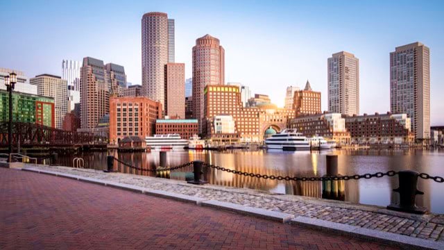 The iconic Boston Harbor at sunrise in Massachusetts