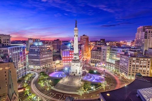 Indiana, USA skyline over Monument Circle