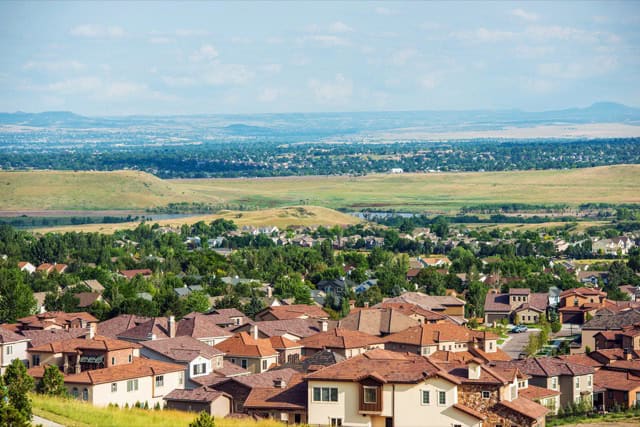 Aerial view of the residential area in Lakewood, Colorado.