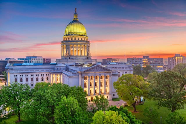 Madison State Capitol building at dusk