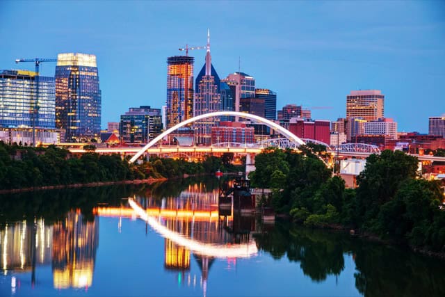 Downtown Nashville cityscape at night