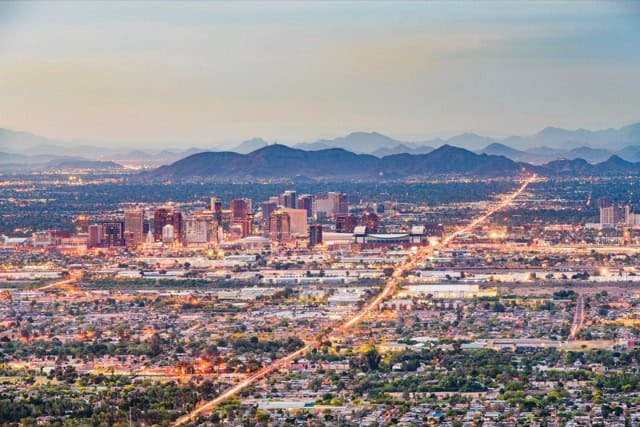 Phoenix downtown cityscape at dusk