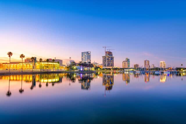 St. Petersburg downtown city skyline at twilight on the bay