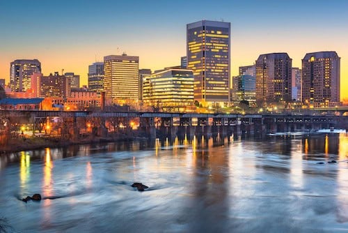 Virginia, USA downtown skyline on the James River