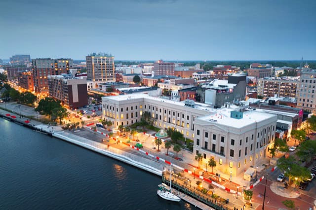Aerial view of Wilmington at dusk